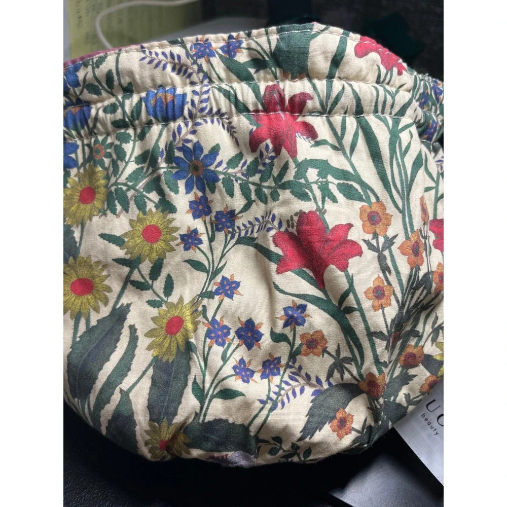 Gucci Beauty Jewelry Pouch Women OS Pink Floral Drawstring Travel Holder Pockets